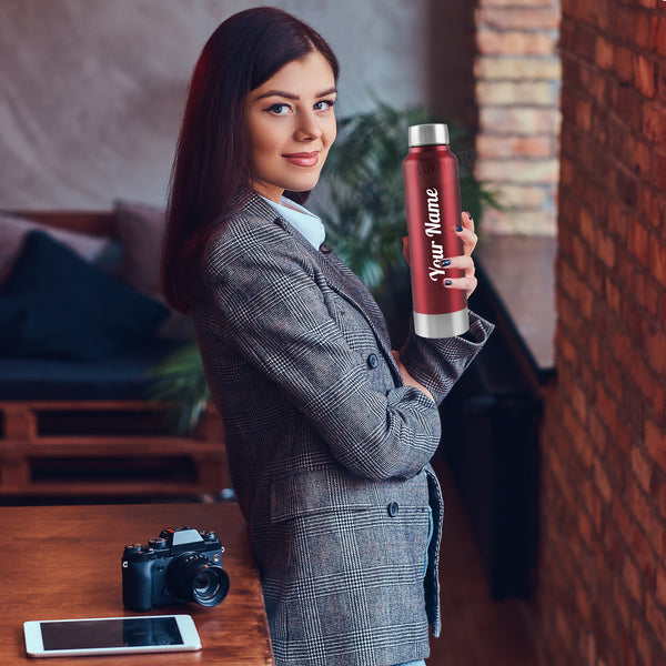 Personalized Stainless Steel Bottle 1L | Leak-Proof | GiftGlow | (Silver-Red Edition)