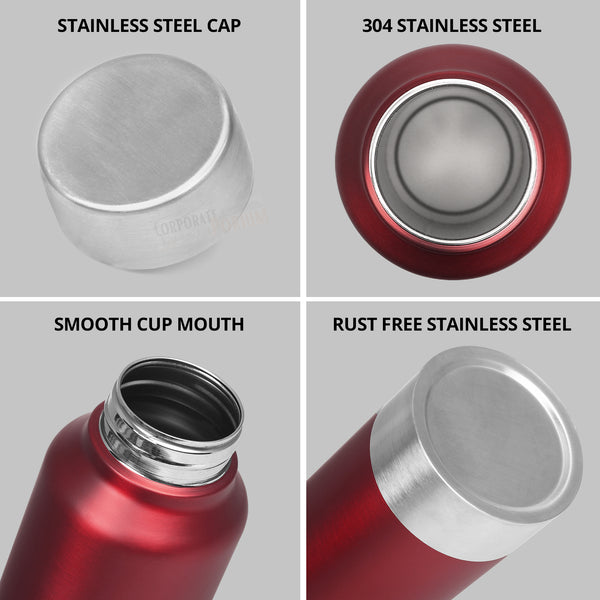 Personalized Stainless Steel Bottle 1L | Leak-Proof | GiftGlow | (Silver-Red Edition)