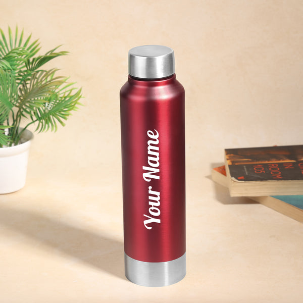 Personalized Stainless Steel Bottle 1L | Leak-Proof | GiftGlow | (Silver-Red Edition)