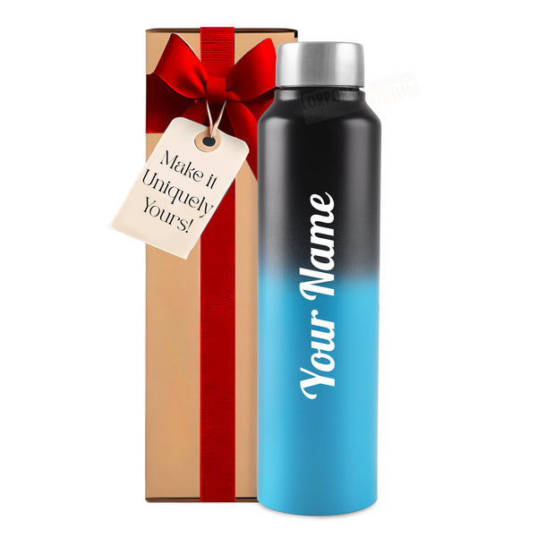Gift Glow's Personalized Stainless Steel Bottle | 1L | Leakproof & Easy to Carry | Laser Engraved (Blue-Black Edition)