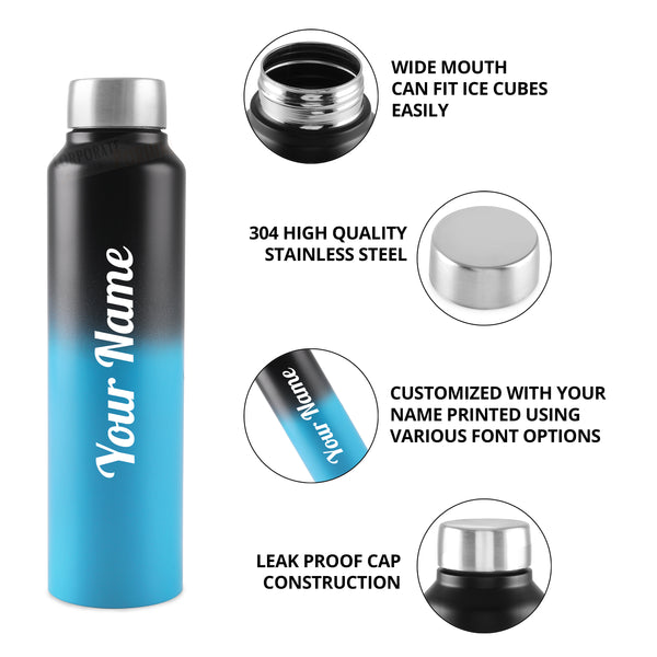 Gift Glow's Personalized Stainless Steel Bottle | 1L | Leakproof & Easy to Carry | Laser Engraved (Blue-Black Edition)