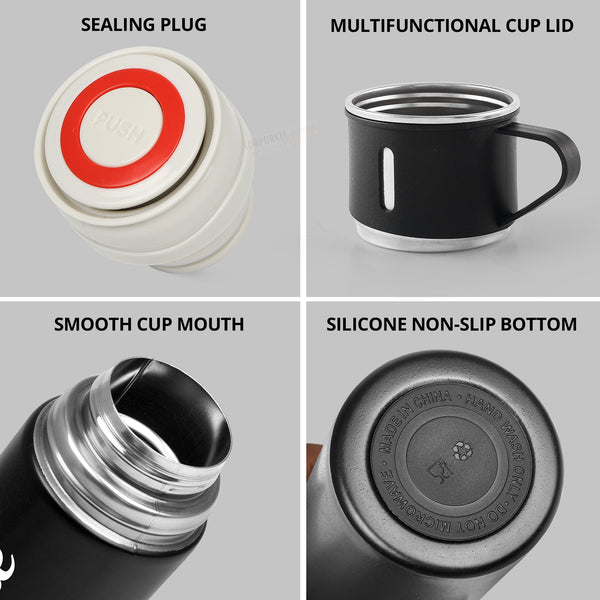 Stainless Steel Double Wall Thermo Bottle Gift Set (500ml, Black Edition)