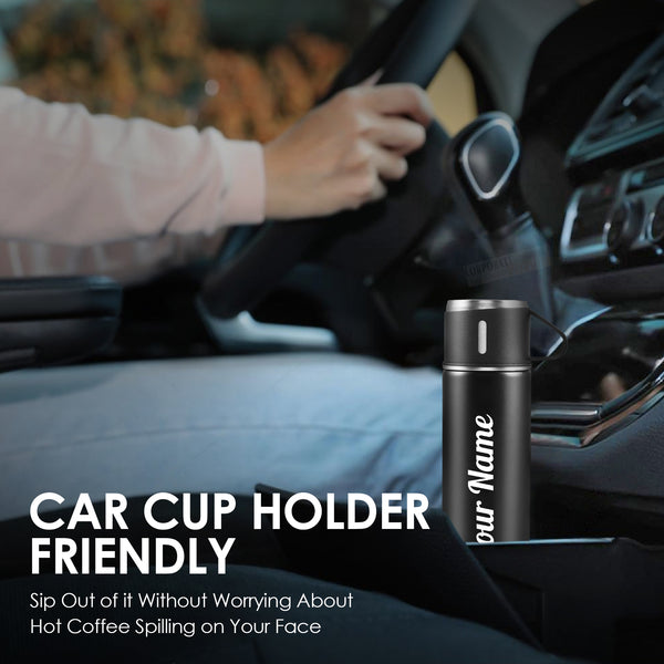 Gift Glow’s Personalized Stainless Steel Thermal Flask | 8 Hours Hot & Cold | Set (500ml) – Black Edition { Best For Corporate Gifting }