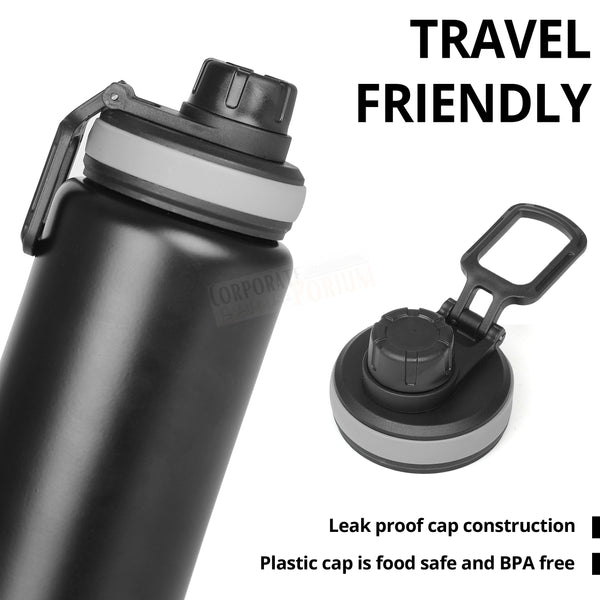 Stainless Steel Bottle 1L | Leak-Proof | GiftGlow | (Black Sipper Edition)