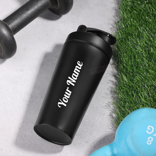 Gift Glow's Personalized Stainless Steel Black Gym Shaker | 700ml Leakproof Bottle | BPA-Free for Supplements