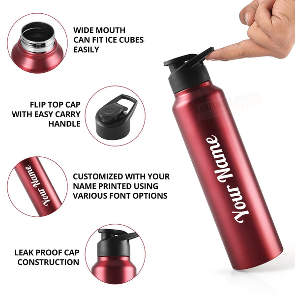 Gift Glow's Personalized Stainless Steel Bottle | 1L | Leakproof & Easy to Carry | Laser Engraved (Red)