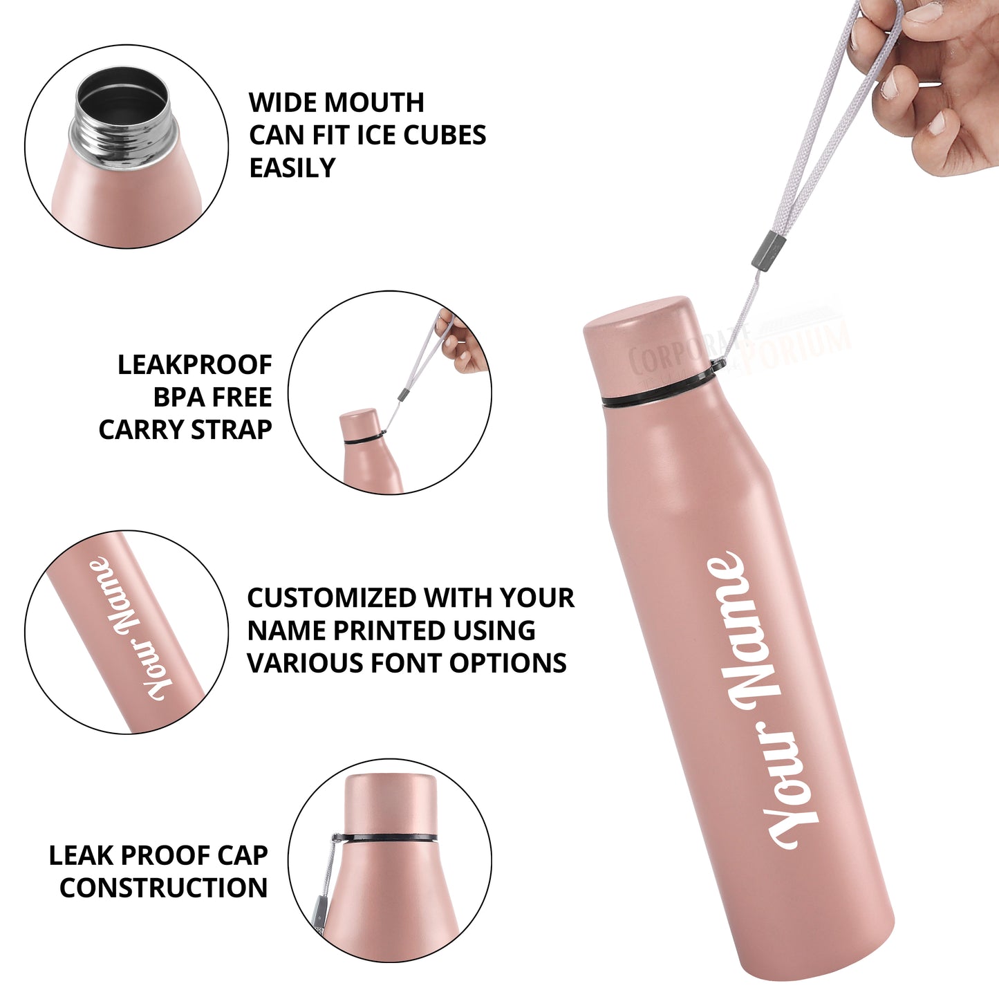 Personalized Stainless Steel Pink Bottle | 1L | Leakproof & Easy to Carry | Laser Engraved Gift
