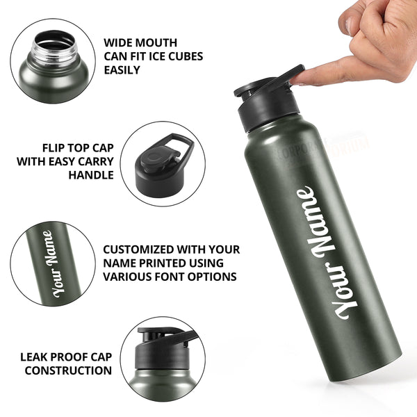 Gift Glow's Personalized Stainless Steel Bottle | 1L | Leakproof & Easy to Carry | Laser Engraved (Green)