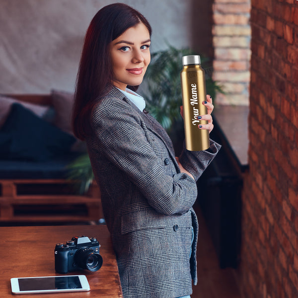 Personalized Stainless Steel Bottle 1L | Leak-Proof | GiftGlow | (Golden-Silver Edition)