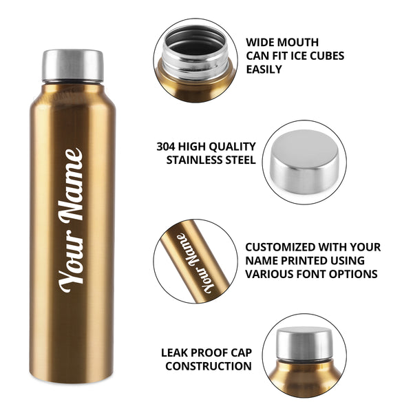 Personalized Stainless Steel Bottle 1L | Leak-Proof | GiftGlow | (Golden-Silver Edition)