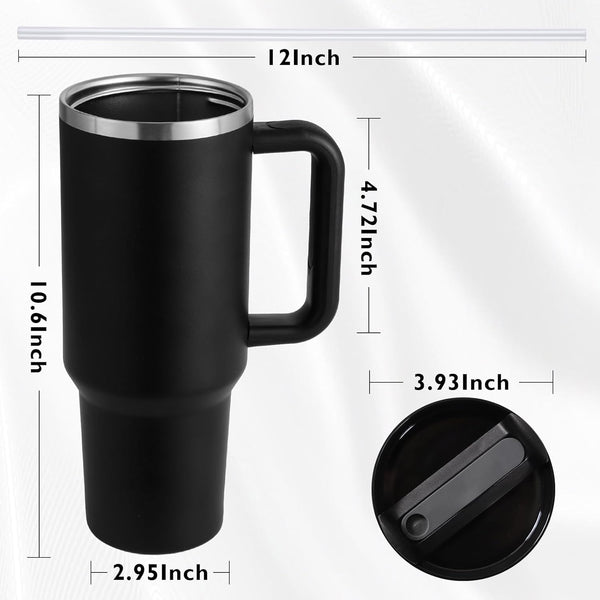40 Oz Black Tumbler with Handle & Straw | Leak-Proof | GiftGlow