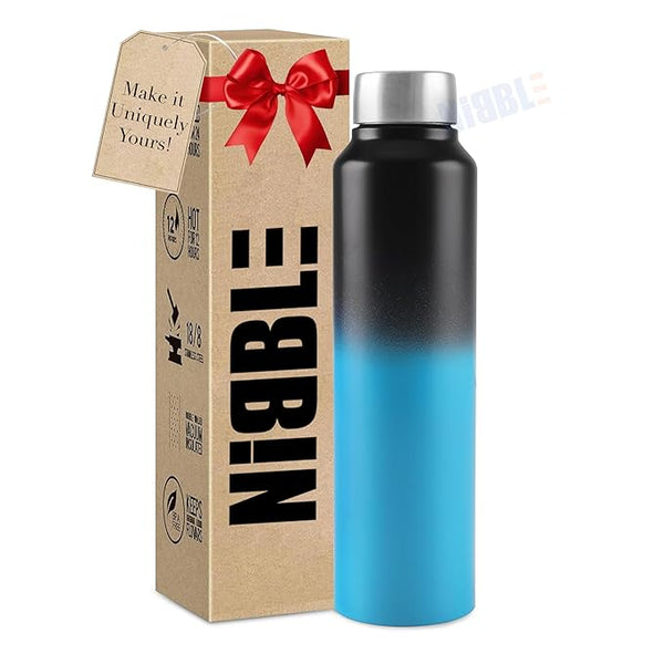 Stainless Steel Bottle 1L | Leak-Proof | GiftGlow | (Black-Blue Edition)