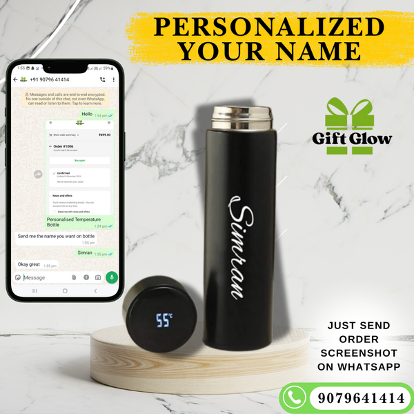 Gift Glow’s Personalized Black Temperature Display Water Bottle 500 ML