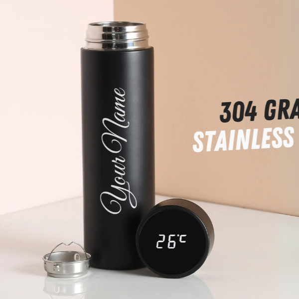 Gift Glow’s Personalized Black Temperature Display Water Bottle 500 ML