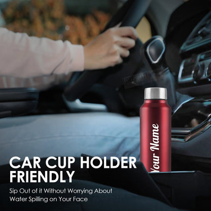 Personalized Stainless Steel Bottle 1L | Leak-Proof | GiftGlow | (Silver-Red Edition)