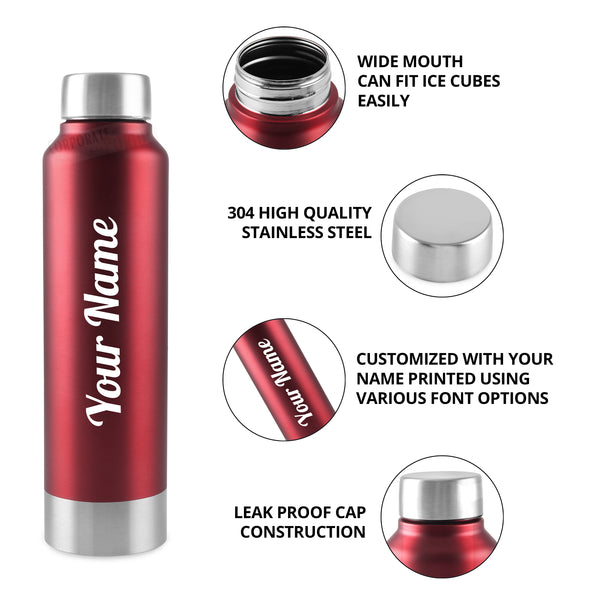 Personalized Stainless Steel Bottle 1L | Leak-Proof | GiftGlow | (Silver-Red Edition)