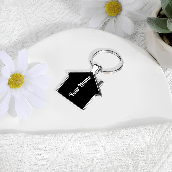 Gift Glow's Personalized Stainless Steel House Shape Keychain | Custom Engraved | Gold-Plated | Perfect for Home, Office, Car & Bike Keys