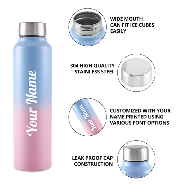 Personalized Stainless Steel Bottle 1L | Leak-Proof | GiftGlow | (Pink-Blue Edition)