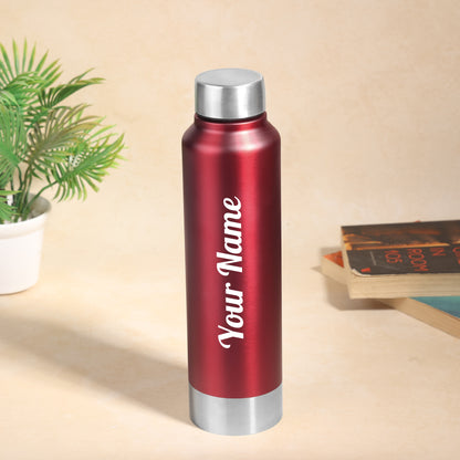Personalized Stainless Steel Bottle 1L | Leak-Proof | GiftGlow | (Silver-Red Edition)