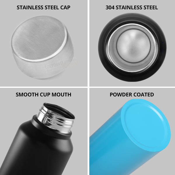 Gift Glow's Personalized Stainless Steel Bottle | 1L | Leakproof & Easy to Carry | Laser Engraved (Blue-Black Edition)