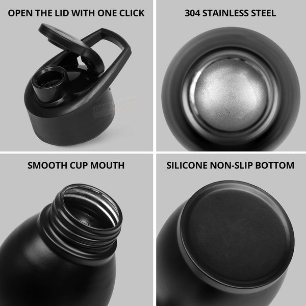 Stainless Steel Bottle 1L | Leak-Proof | GiftGlow | (Black Top Sipper Edition)