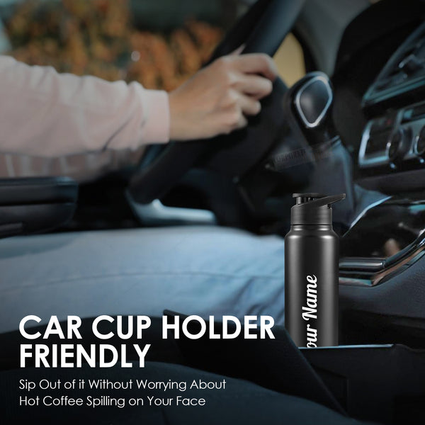 Personalized Stainless Steel Bottle 1L | Leak-Proof | GiftGlow | (Straight Black Edition)