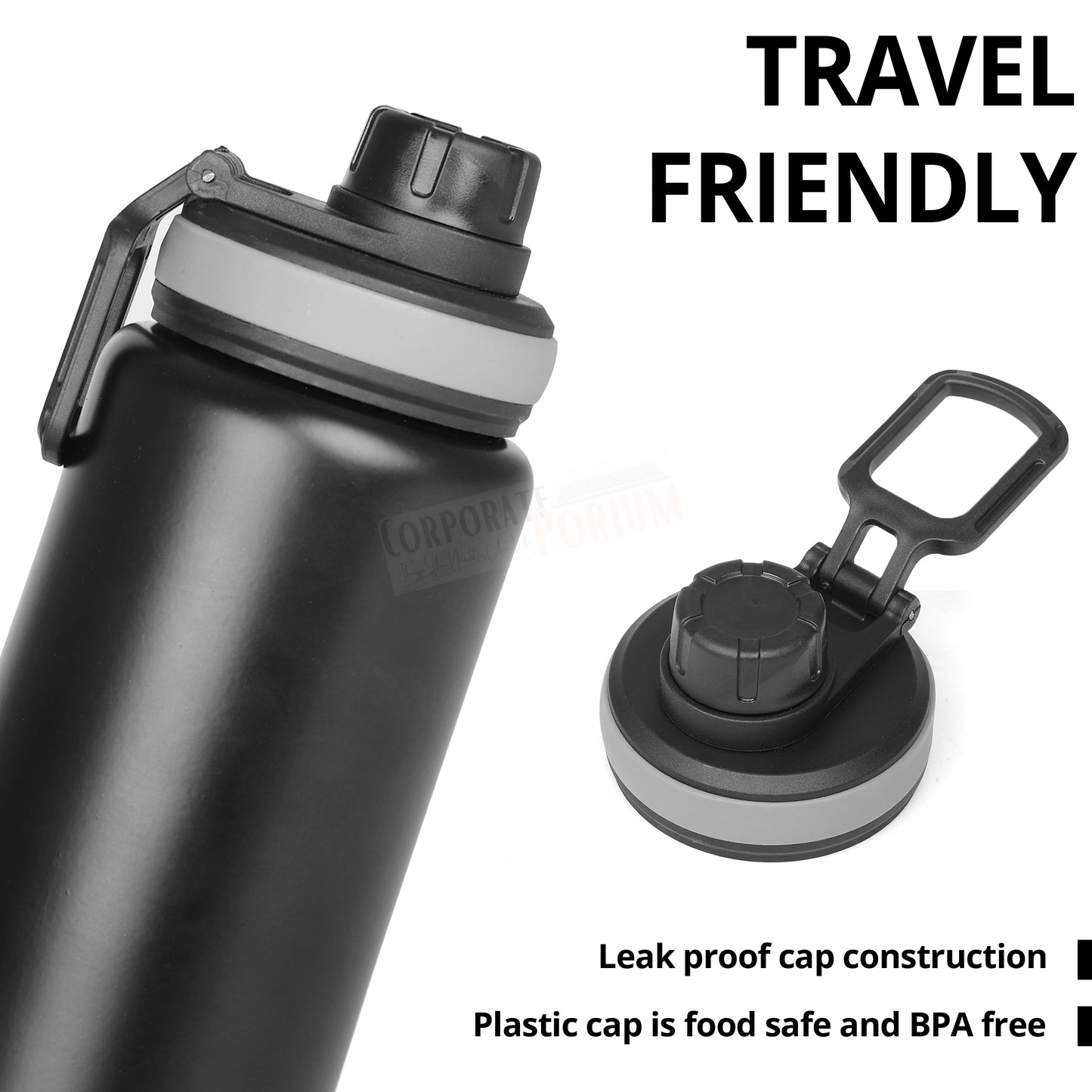 Stainless Steel Bottle 1L | Leak-Proof | GiftGlow | (Black Sipper Edition)