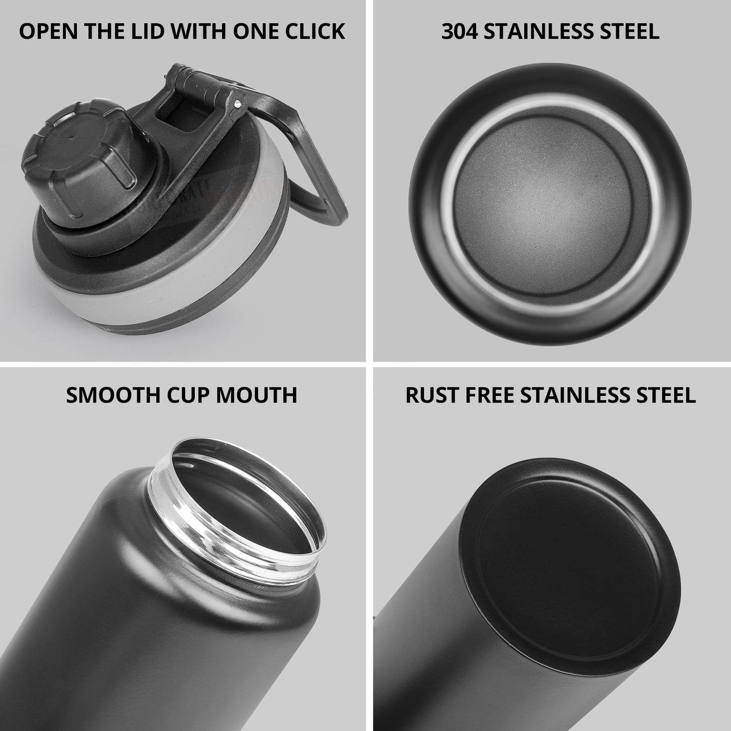 Stainless Steel Bottle 1L | Leak-Proof | GiftGlow | (Black Sipper Edition)