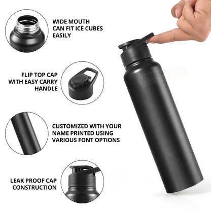 Stainless Steel Bottle 1L | Leak-Proof | GiftGlow | (Black Straight-Top Sipper)