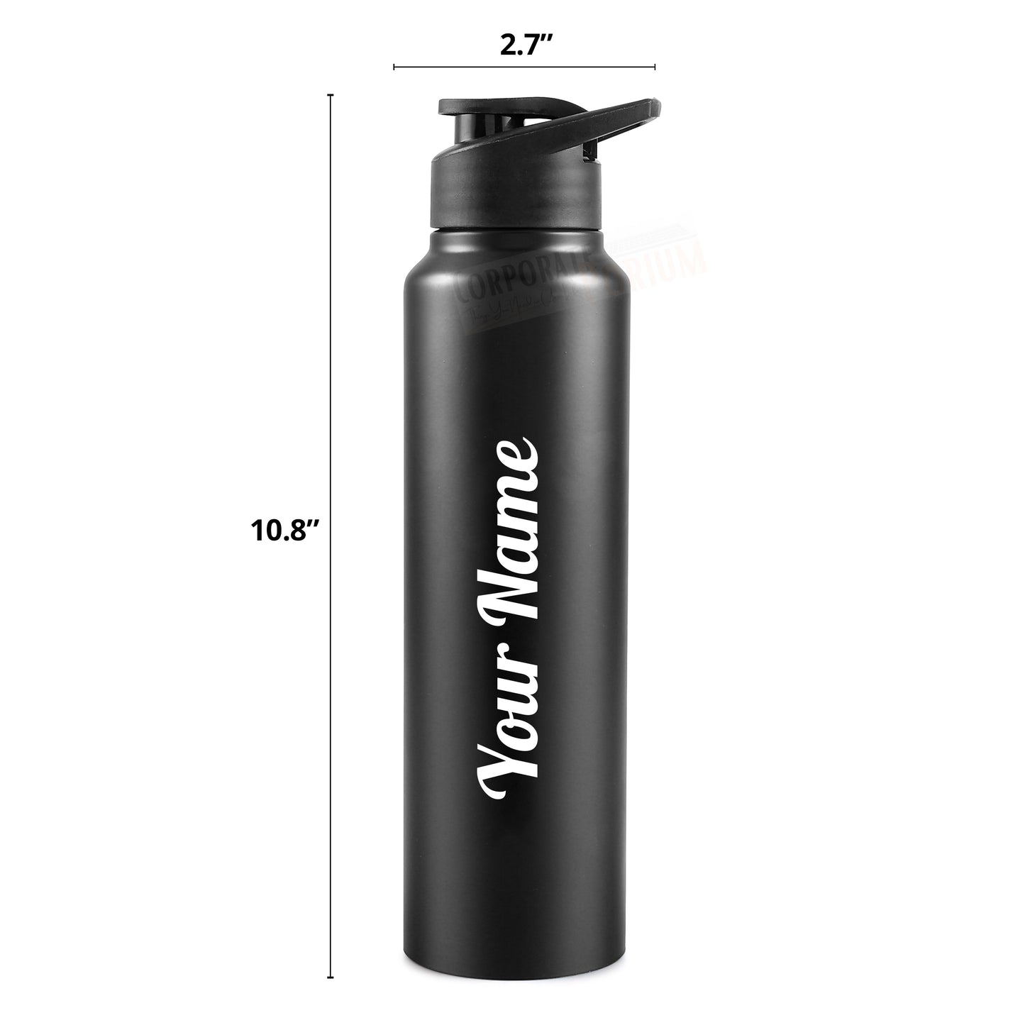 Personalized Stainless Steel Bottle 1L | Leak-Proof | GiftGlow | (Straight Black Edition)