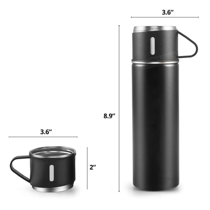 Stainless Steel Double Wall Thermo Bottle Gift Set (500ml, Black Edition)