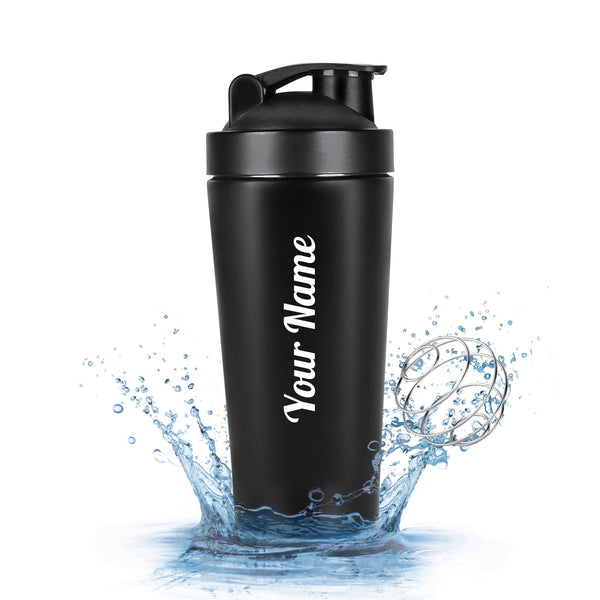 Gift Glow's Personalized Stainless Steel Black Gym Shaker | 700ml Leakproof Bottle | BPA-Free for Supplements