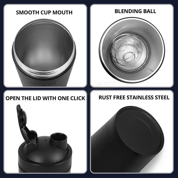 Gift Glow's Personalized Stainless Steel Black Gym Shaker | 700ml Leakproof Bottle | BPA-Free for Supplements
