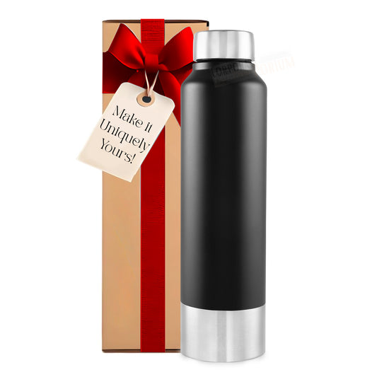 Stainless Steel Bottle 1L | Leak-Proof | GiftGlow | (Black-Silver Edition)