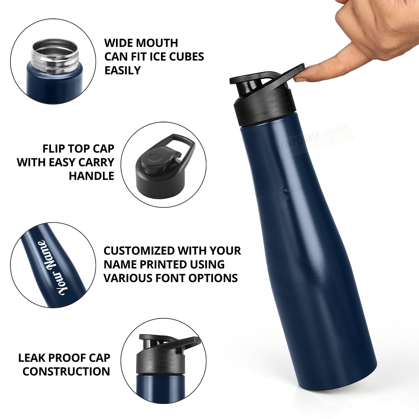 Stainless Steel Bottle 1L | Leak-Proof | GiftGlow | (Flora-Blue Edition)