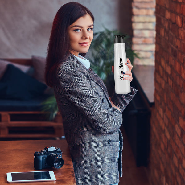 Gift Glow's Personalized Stainless Steel Bottle | 1L | Leakproof & Easy to Carry | Laser Engraved (White)