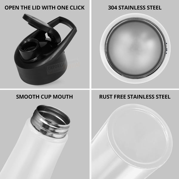 Gift Glow's Personalized Stainless Steel Bottle | 1L | Leakproof & Easy to Carry | Laser Engraved (White)