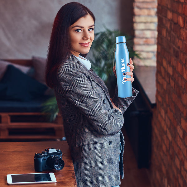 Personalized Stainless Steel Sky Blue Bottle | 1L | Leakproof & Easy to Carry | Laser Engraved Gift