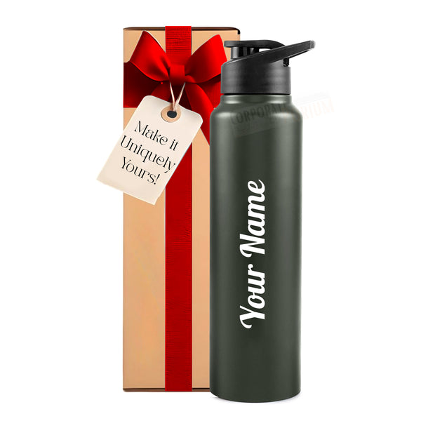 Gift Glow's Personalized Stainless Steel Bottle | 1L | Leakproof & Easy to Carry | Laser Engraved (Green)