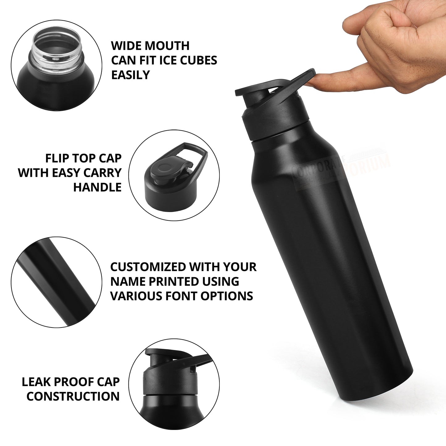 Stainless Steel Bottle 1L | Leak-Proof | GiftGlow | (Black-Pineapple Edition)