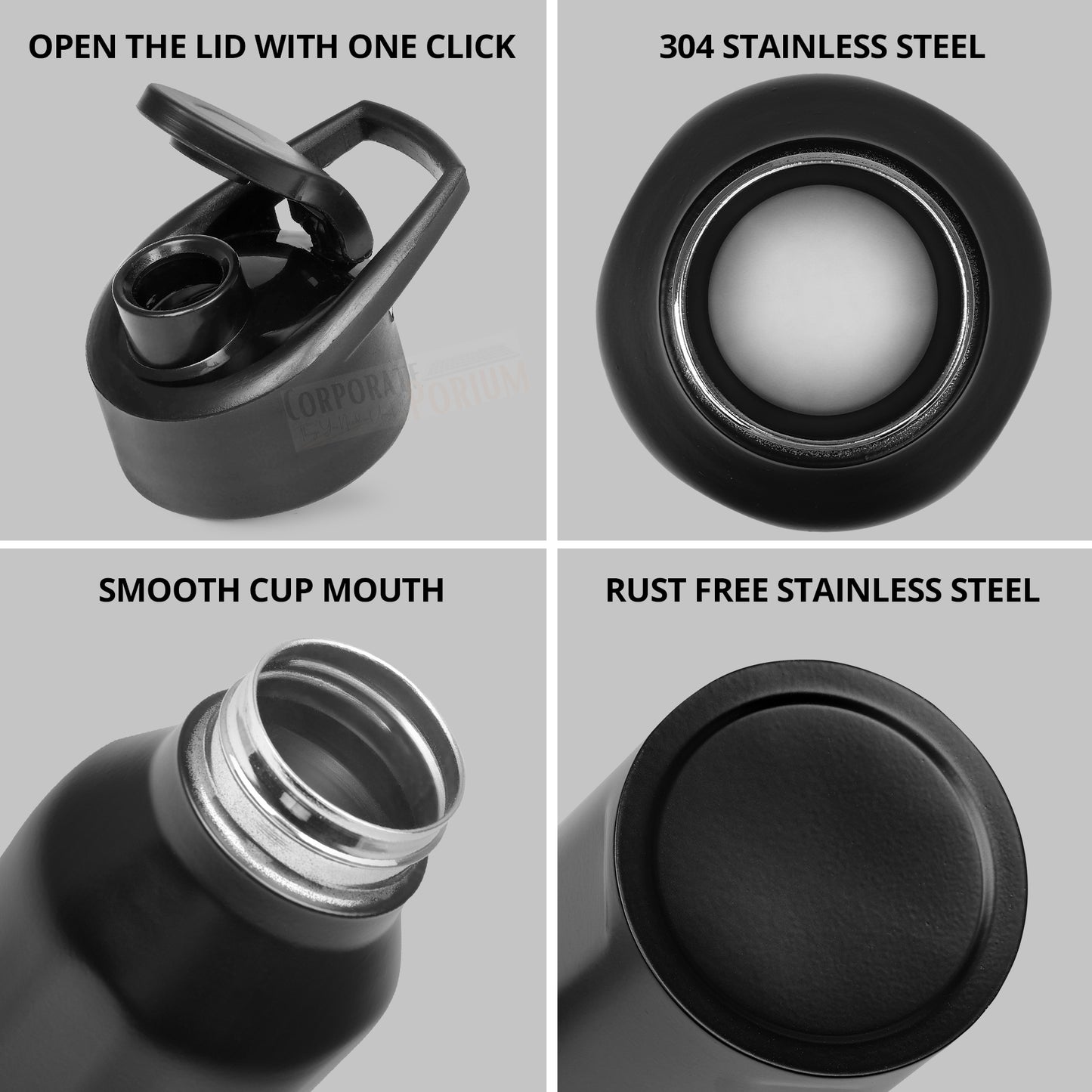 Stainless Steel Bottle 1L | Leak-Proof | GiftGlow | (Black-Pineapple Edition)