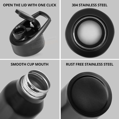 Stainless Steel Bottle 1L | Leak-Proof | GiftGlow | (Black-Pineapple Edition)