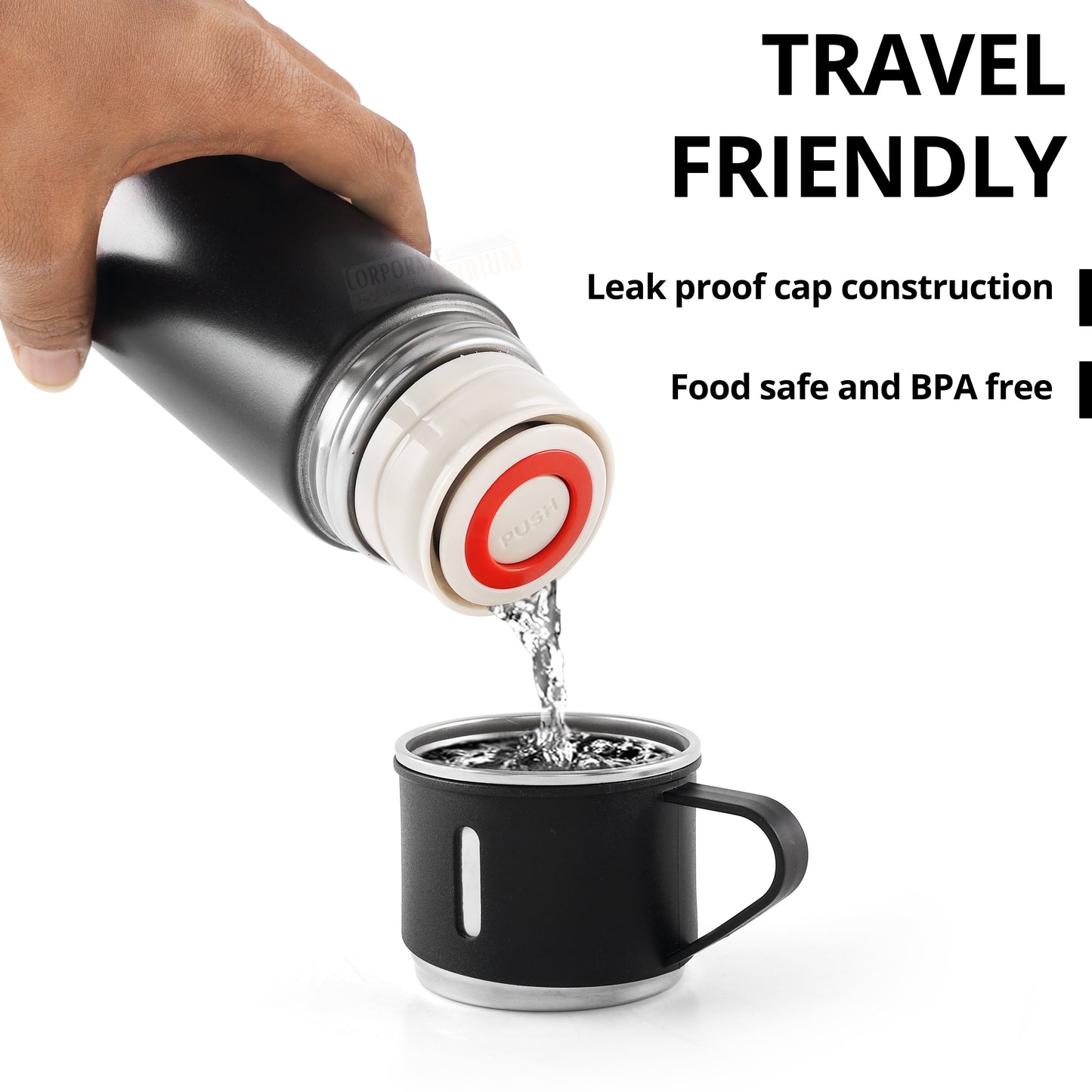 Stainless Steel Double Wall Thermo Bottle Gift Set (500ml, Black Edition)