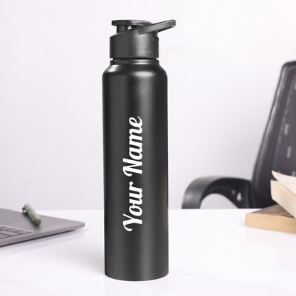 Personalized Stainless Steel Bottle 1L | Leak-Proof | GiftGlow | (Straight Black Edition)