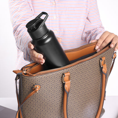 Stainless Steel Bottle 1L | Leak-Proof | GiftGlow | (Black Straight-Top Sipper)