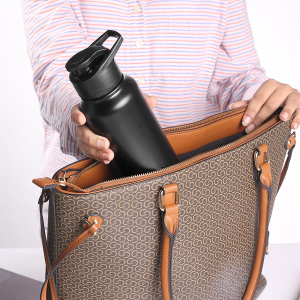 Stainless Steel Bottle 1L | Leak-Proof | GiftGlow | (Black Straight-Top Sipper)