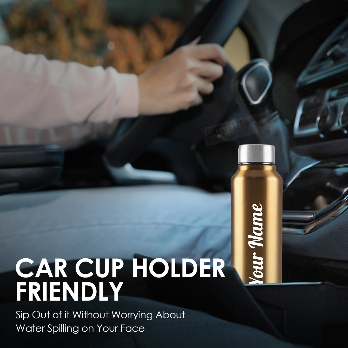 Personalized Stainless Steel Bottle 1L | Leak-Proof | GiftGlow | (Golden-Silver Edition)