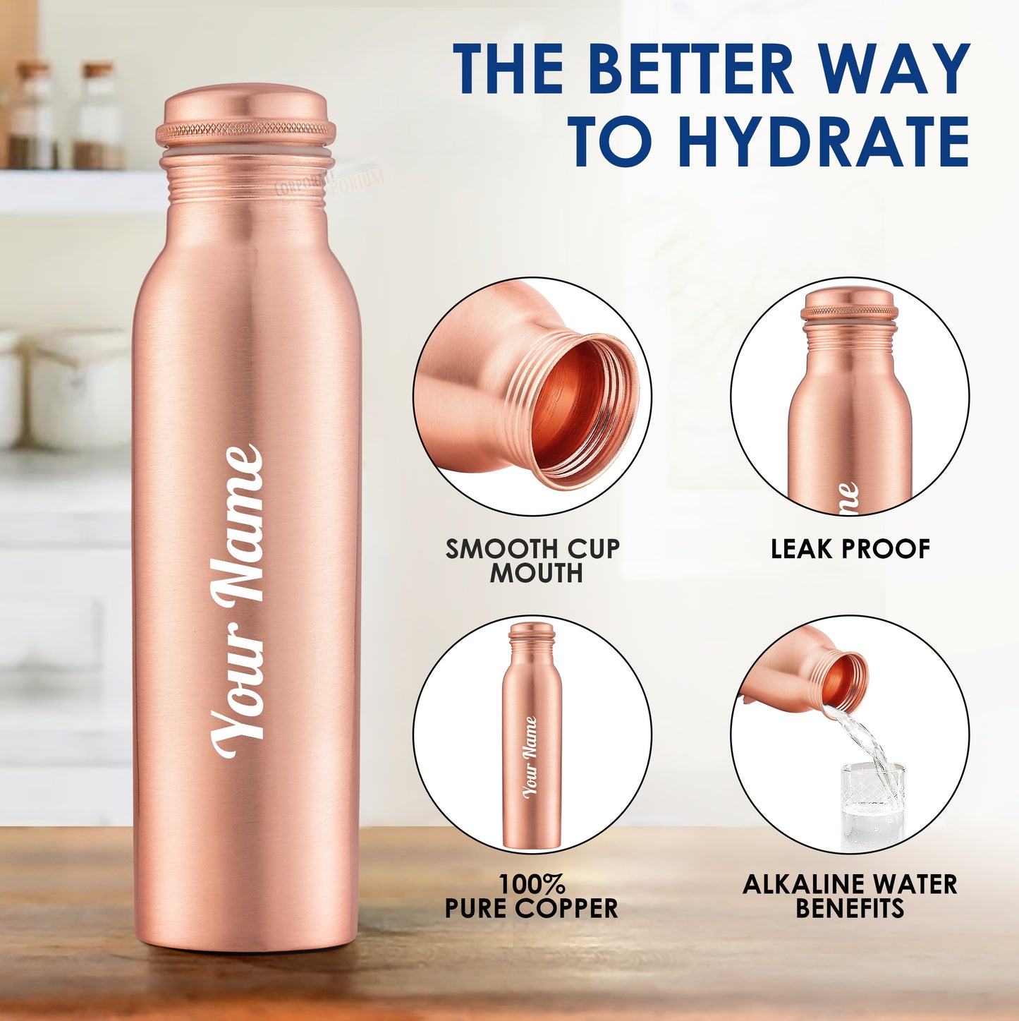 Personalized Pure Copper Bottle 1L | Leak-Proof | GiftGlow