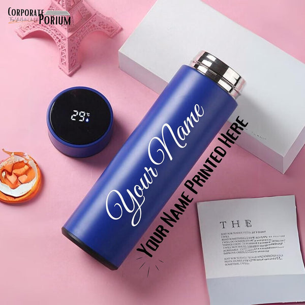 Gift Glow’s Personalized Blue Temperature Display Water Bottle 500 ML
