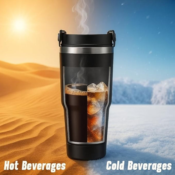 890 ml Double-Wall Travel Mug with Handle & Straw | GiftGlow